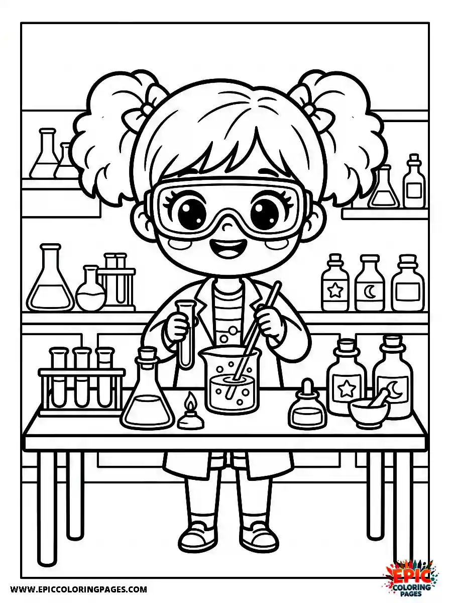 Chibi Girl Chibi girl conducting a chemistry experiment while wearing goggles
