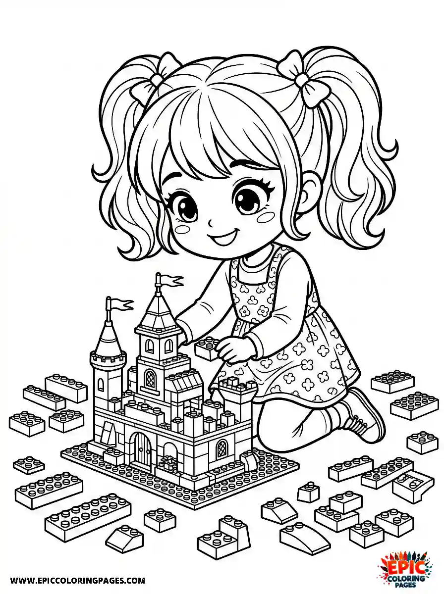 Chibi Girl Chibi girl creating figures with plastic building blocks