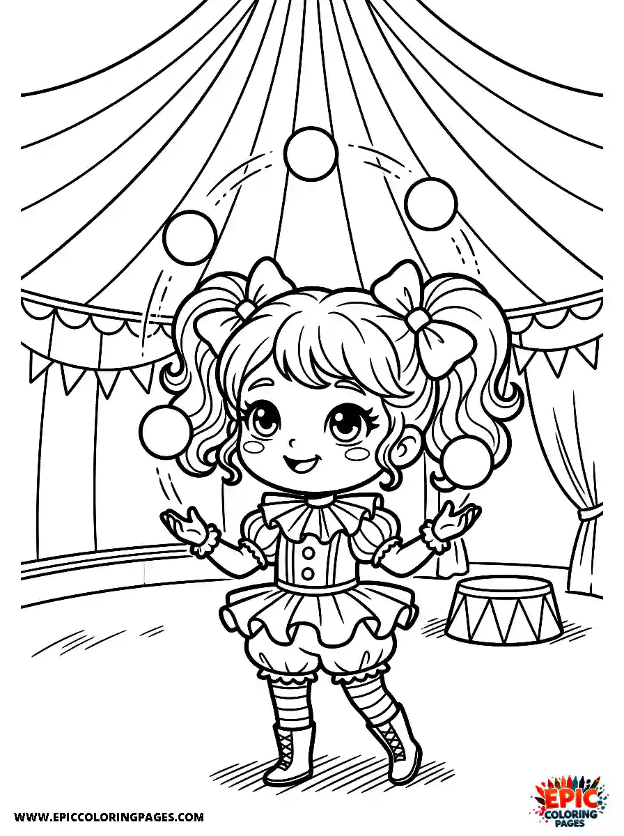 Chibi Girl Chibi girl juggling colorful balls in a circus tent