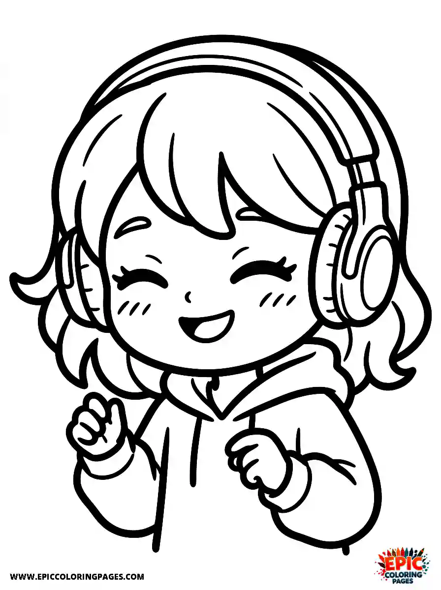 Chibi Girl Chibi girl listening to music with headphones while nodding happily