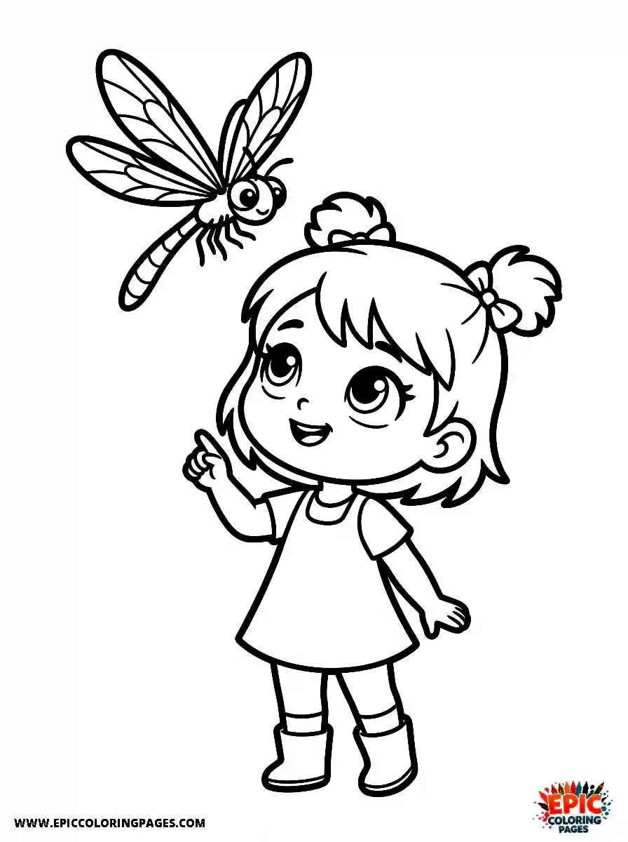 Chibi Girl Chibi girl observing a resting dragonfly