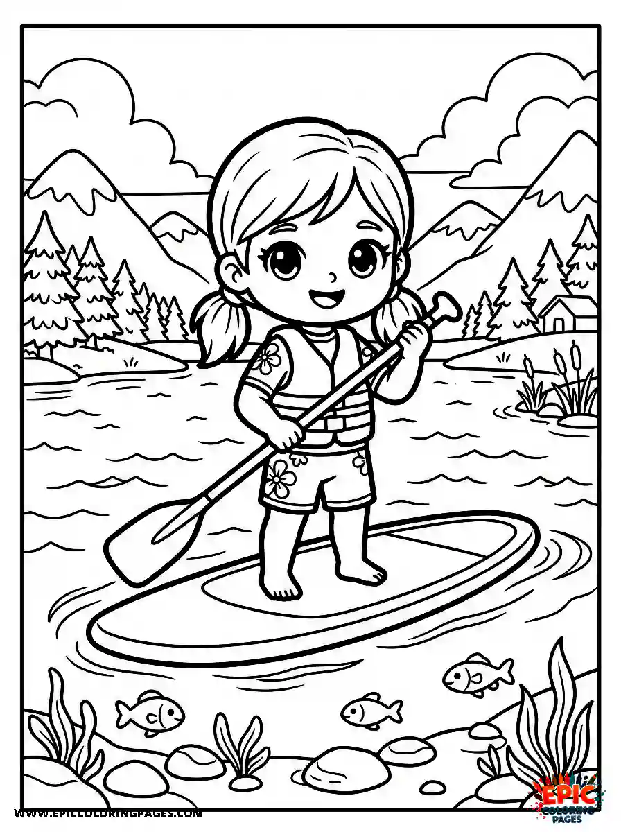 Chibi Girl Chibi girl paddleboarding on a crystal clear lake