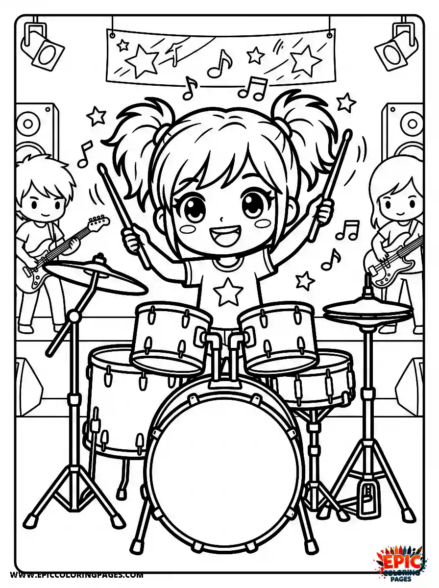 Chibi Girl Chibi girl performing on a drum set with energy