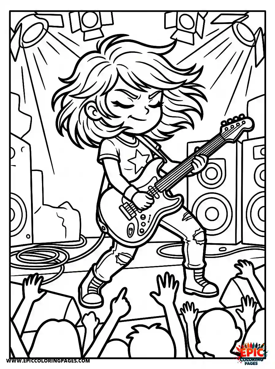 Chibi Girl Chibi girl playing an electric guitar passionately on stage