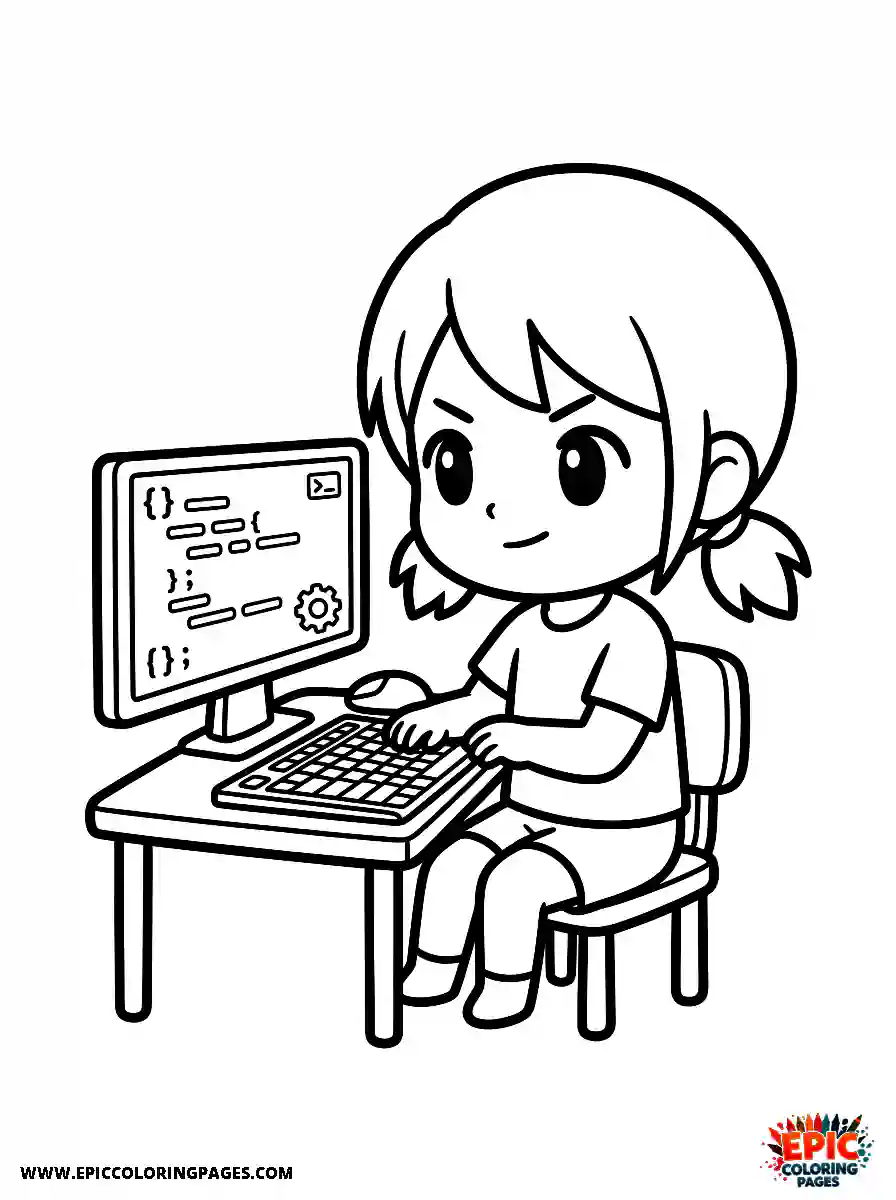 Chibi Girl Chibi girl programming on a computer