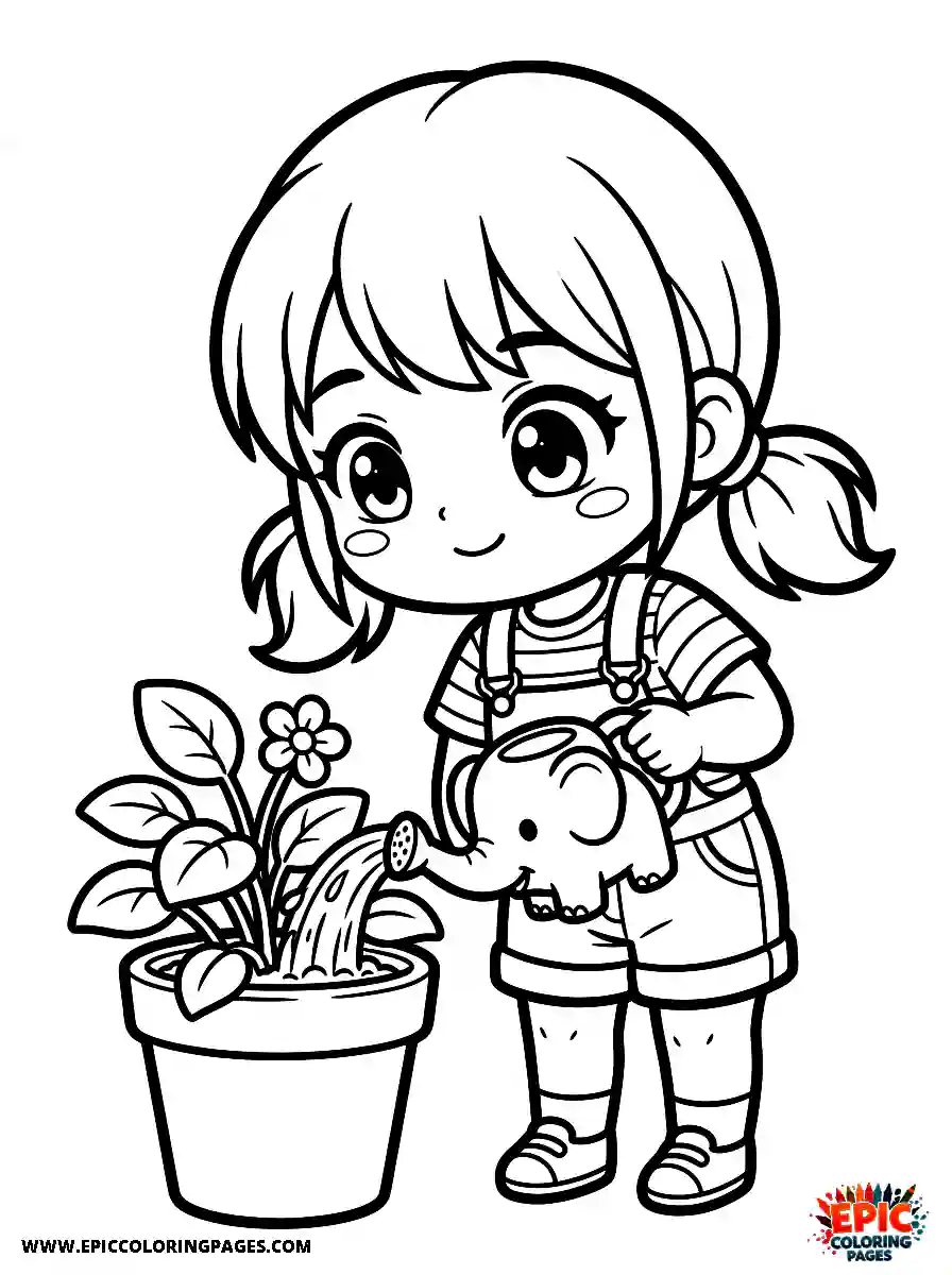 Chibi Girl Chibi girl taking care of her garden plants