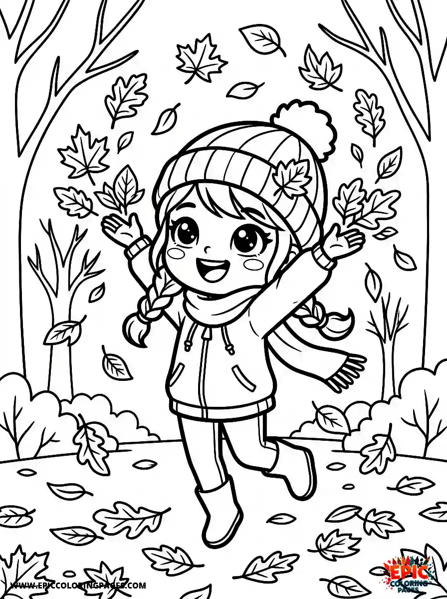 Chibi Girl Chibi girl throwing autumn leaves in the air