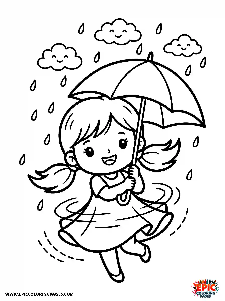 Chibi Girl Chibi girl twirling with an umbrella during a shower
