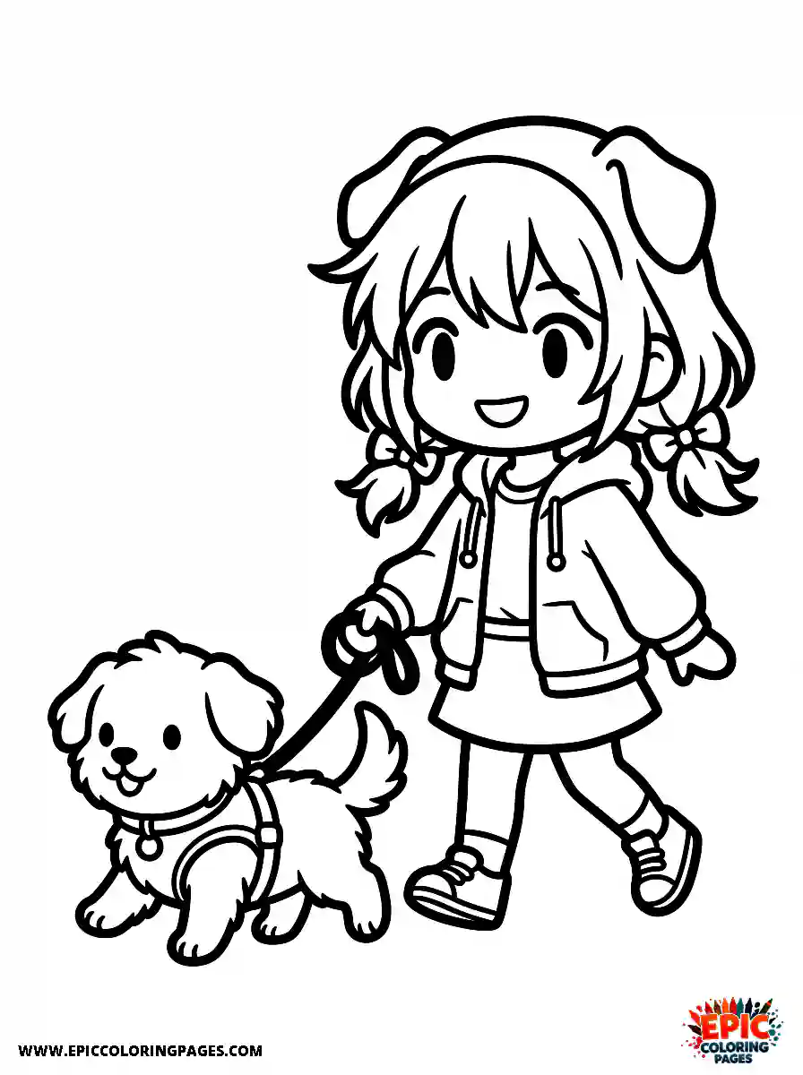 Chibi Girl Chibi girl walking a cute dog