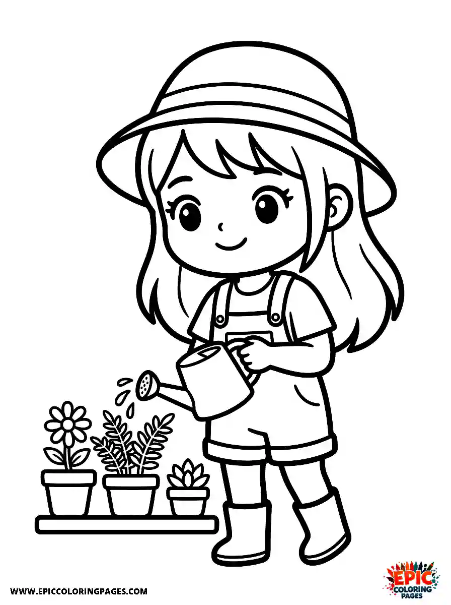 Chibi Girl Chibi girl watering growing plants in the garden