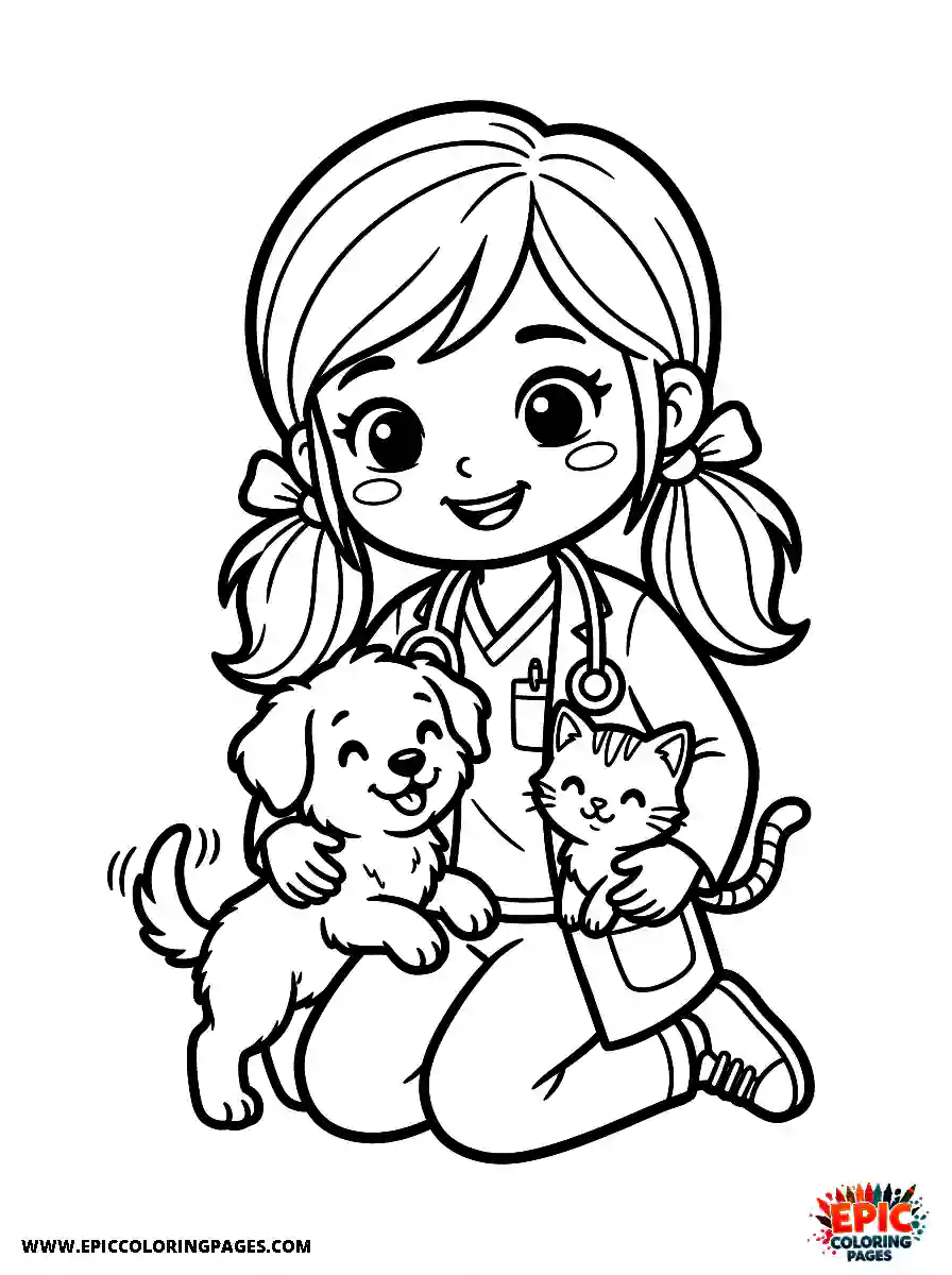 Chibi Girl Chibi girl working as a veterinarian examining a pet