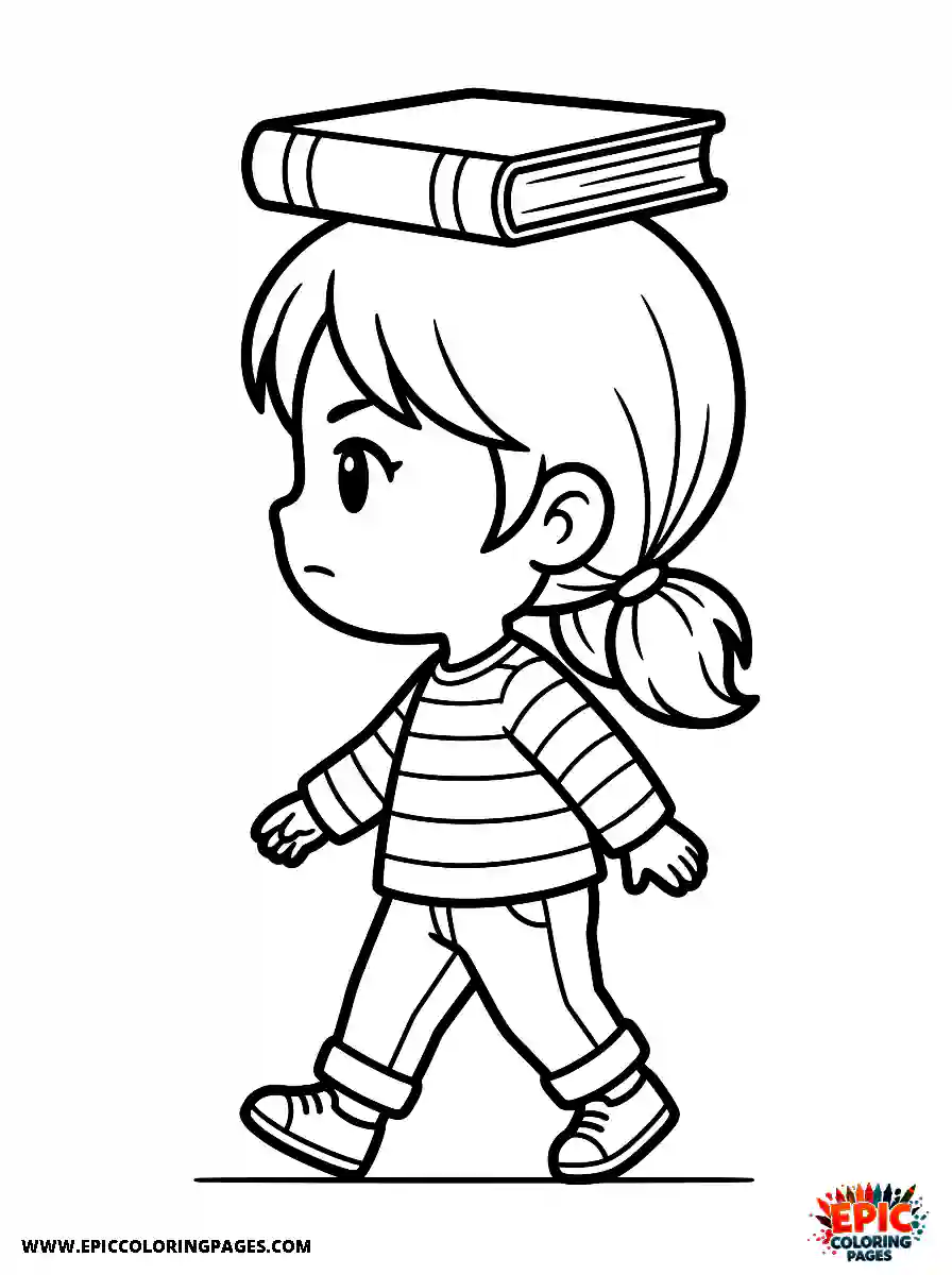 Chibi Girl Curious chibi girl balancing a book on her head while walking carefully
