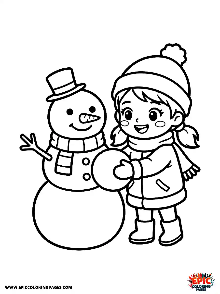 Chibi Girl Curious chibi girl building a frosty snowman
