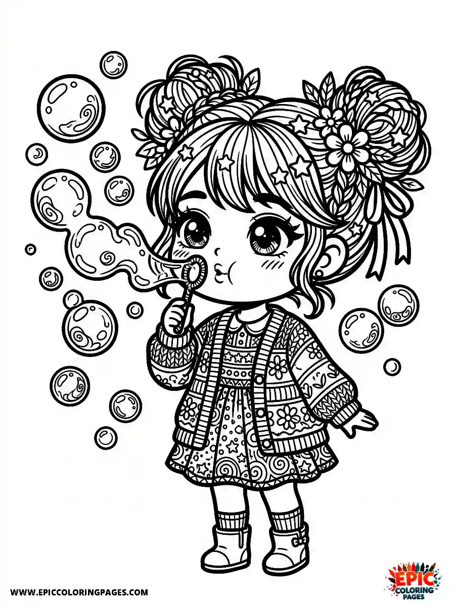 Chibi Girl Curious chibi girl creating large bubbles with a wand