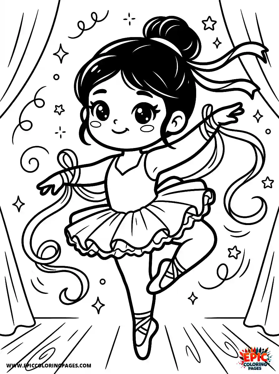 Chibi Girl Curious chibi girl dancing ballet on tiptoes with flowing ribbons