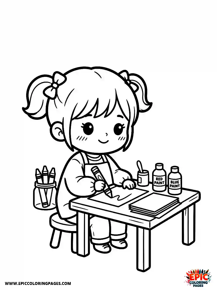 Chibi Girl Curious chibi girl drawing in art class