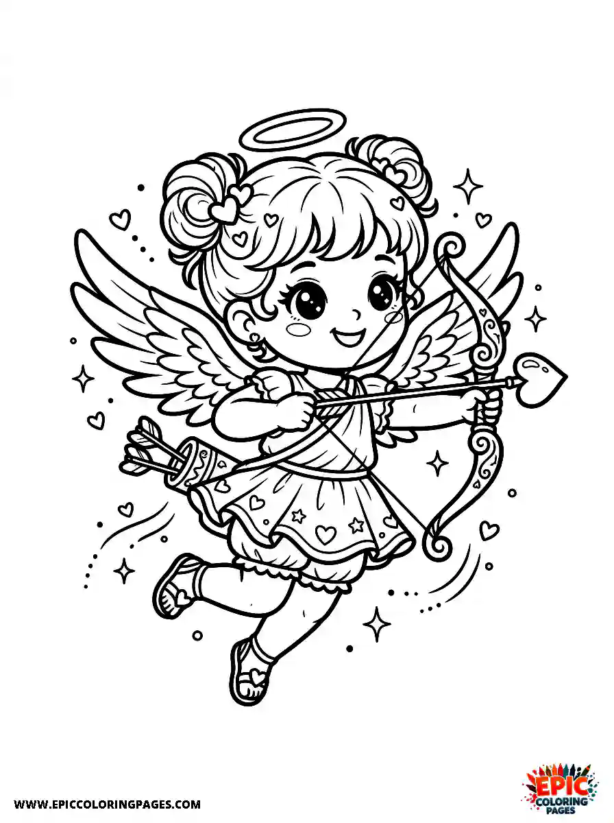 Chibi Girl Curious chibi girl dressed as cupid aiming a bow and arrow