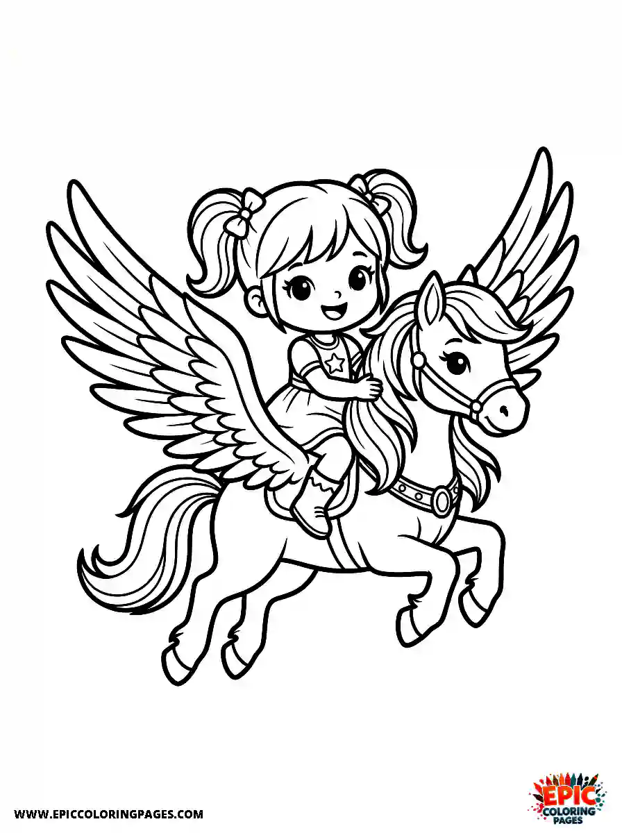 Chibi Girl Curious chibi girl flying on a magical pegasus