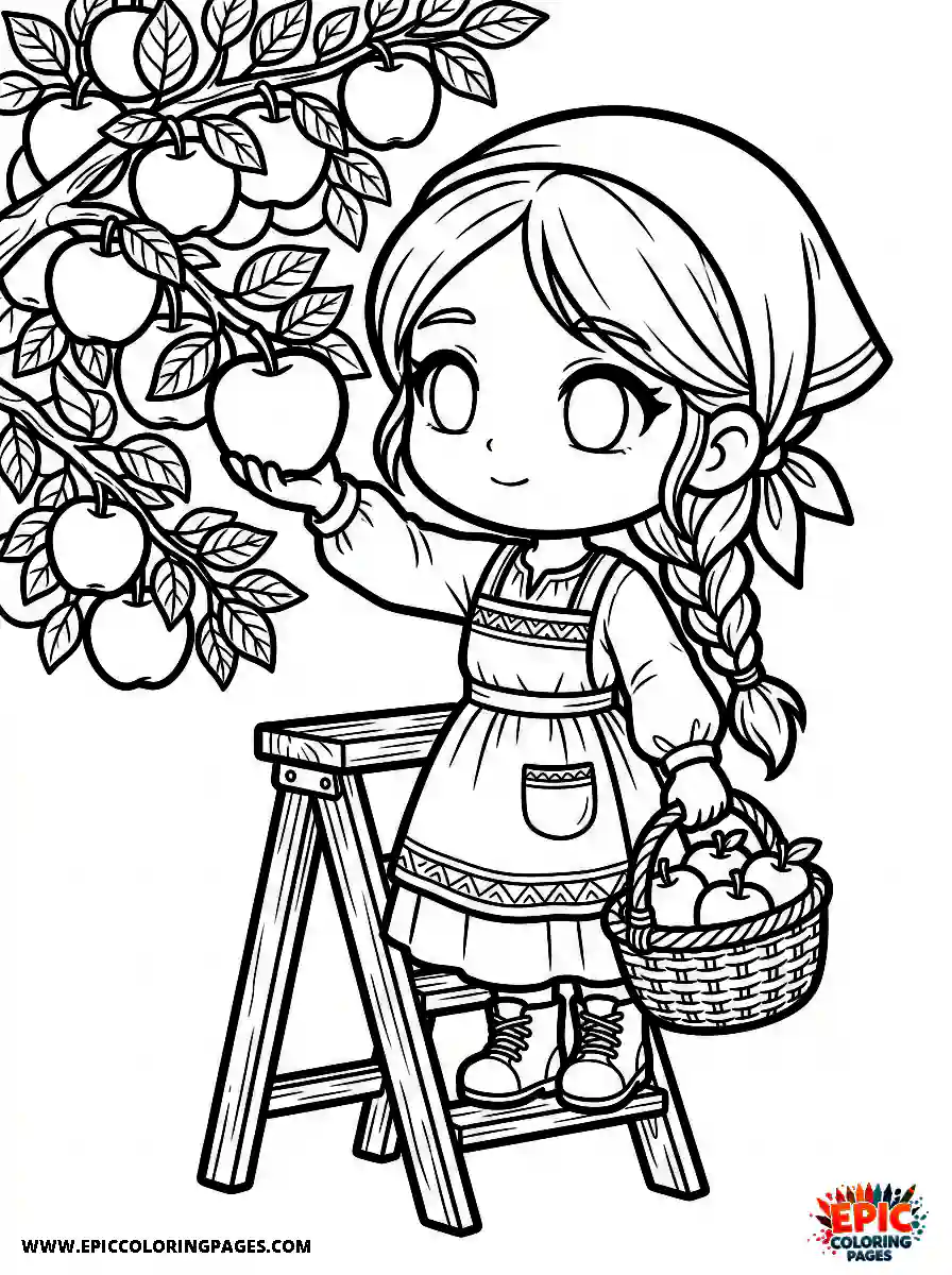 Chibi Girl Curious chibi girl harvesting apples in the orchard