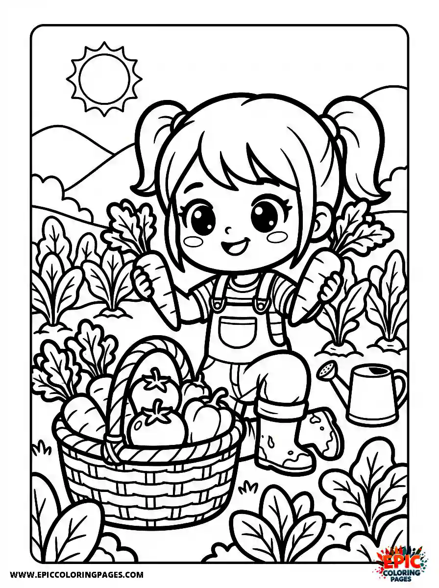 Chibi Girl Curious chibi girl harvesting vegetables from a garden basket