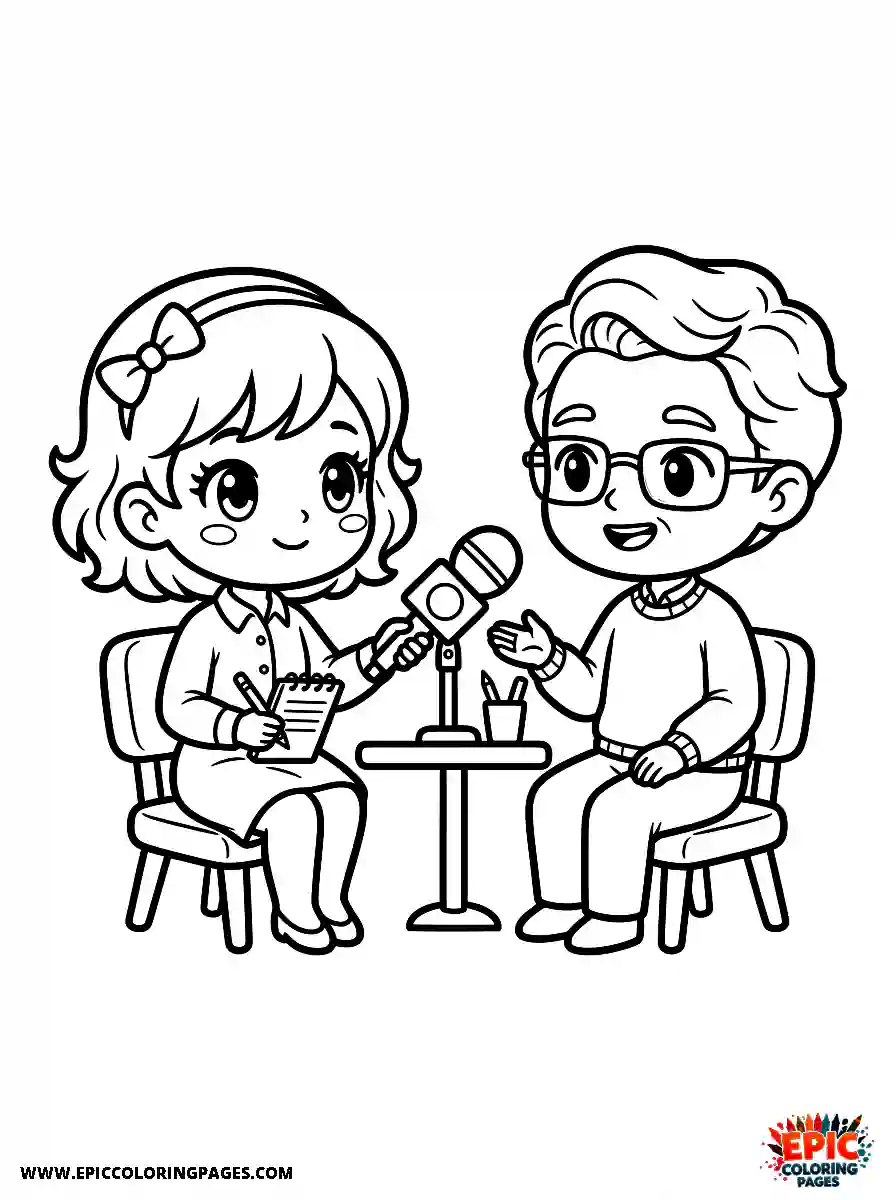 Chibi Girl Curious chibi girl holding a microphone and interviewing someone