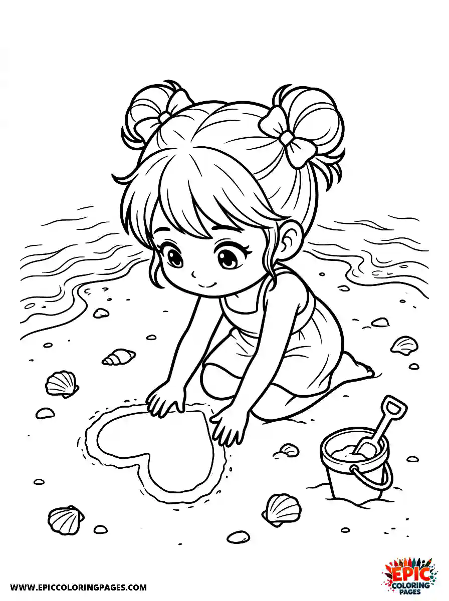 Chibi Girl Curious chibi girl making a heart shape in the sand with her hands