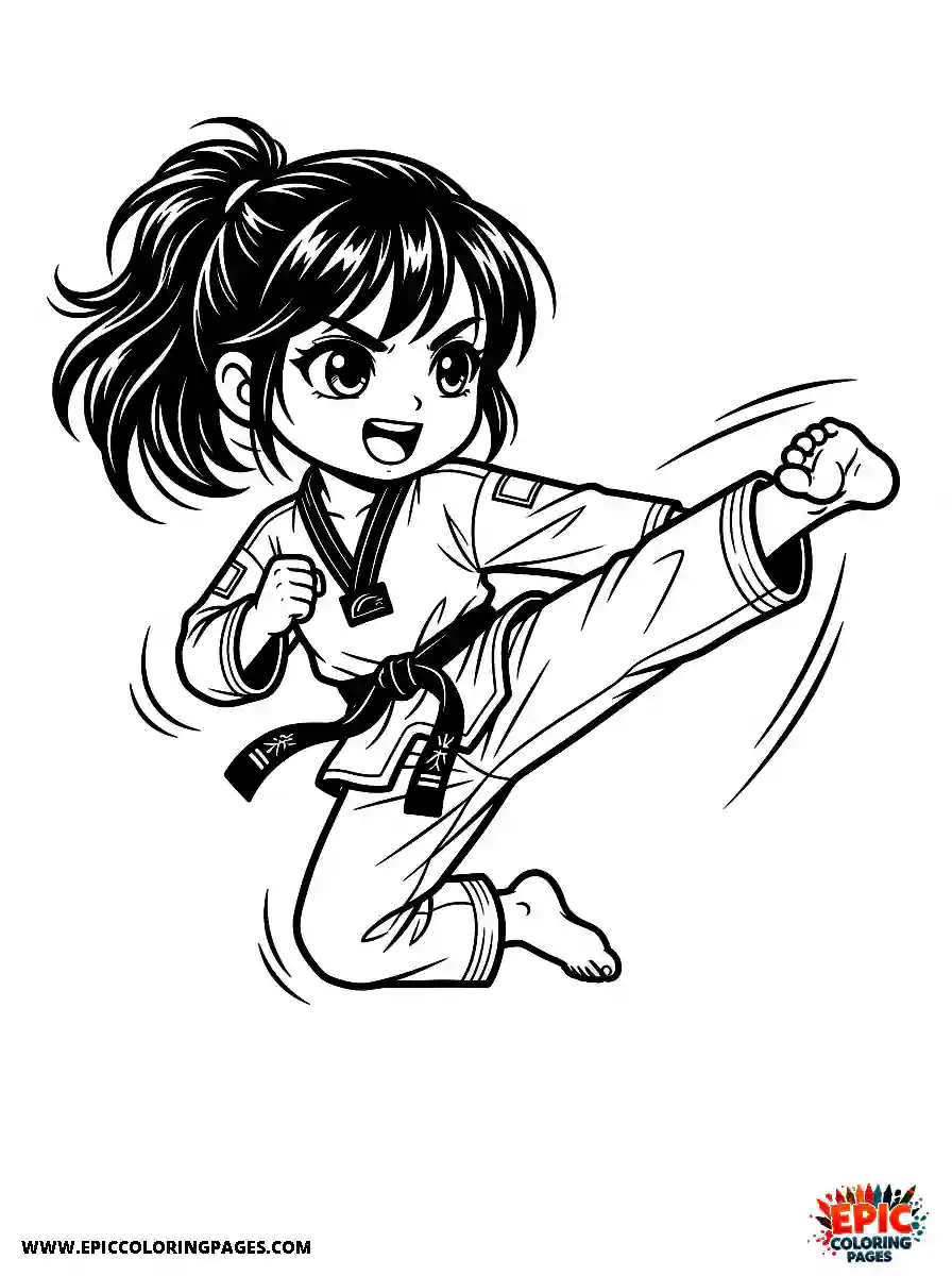 Chibi Girl Curious chibi girl performing a high taekwondo kick