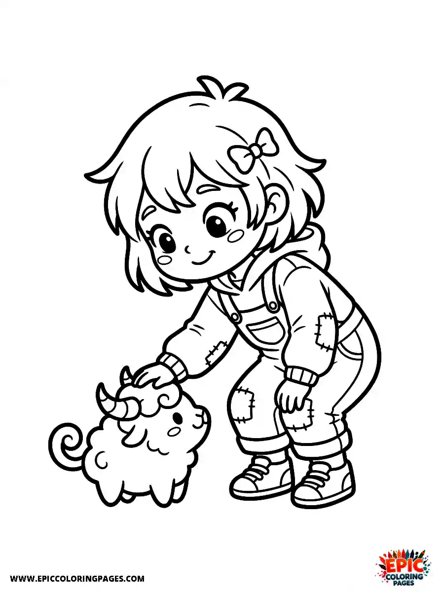 Chibi Girl Curious chibi girl reaching down to pet a small imaginary animal