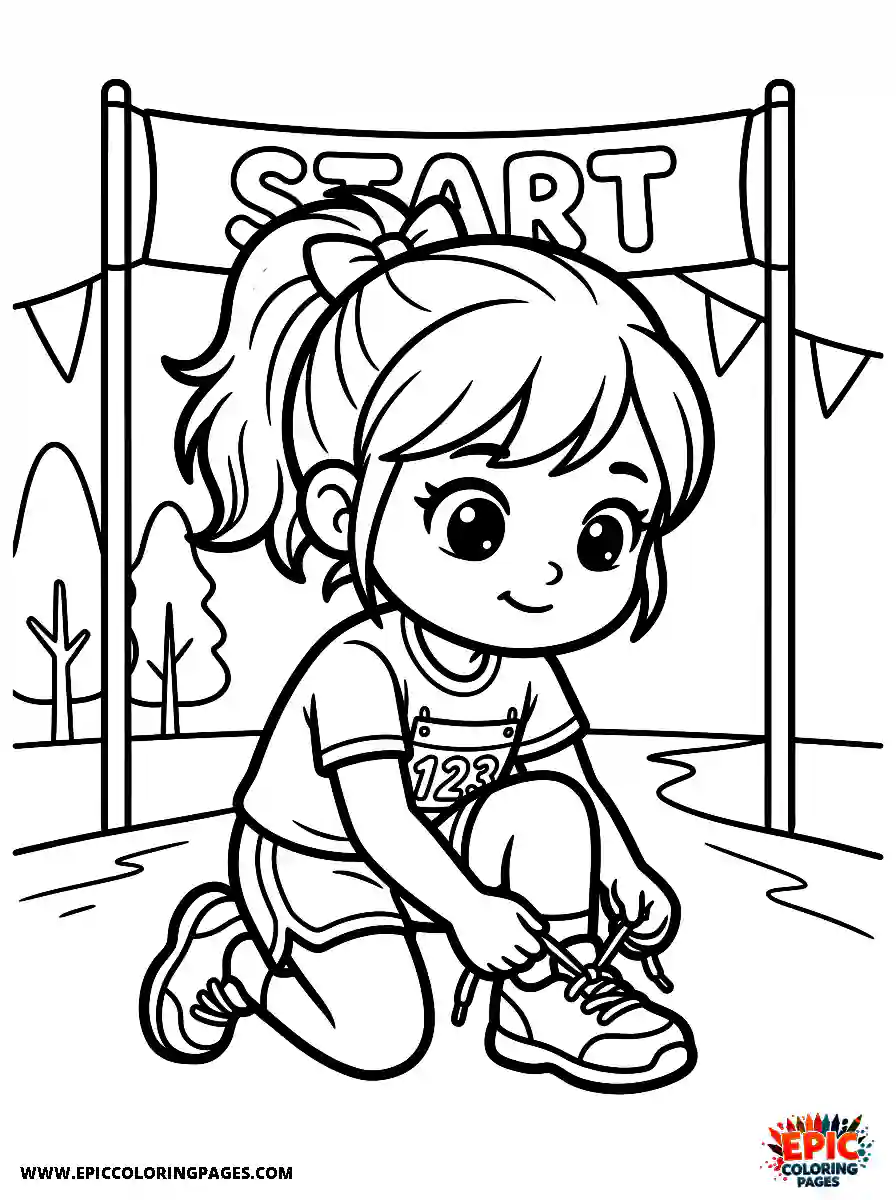 Chibi Girl Curious chibi girl tying her shoelaces before running a race