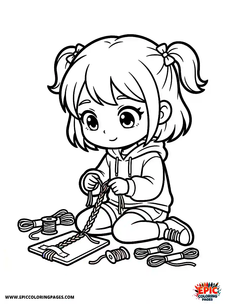 Chibi Girl Curious chibi girl weaving a friendship bracelet
