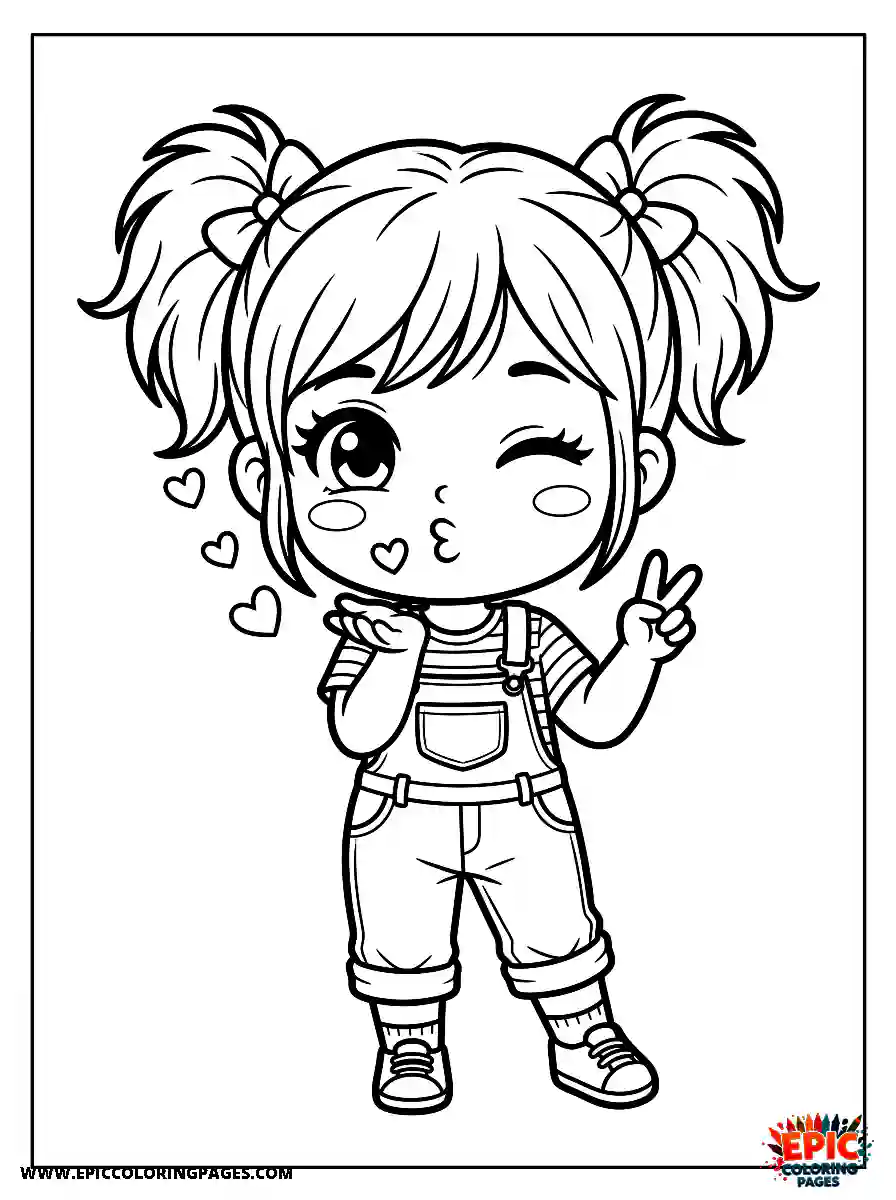 Chibi Girl Cute chibi girl blowing a kiss with a playful wink and hand gesture