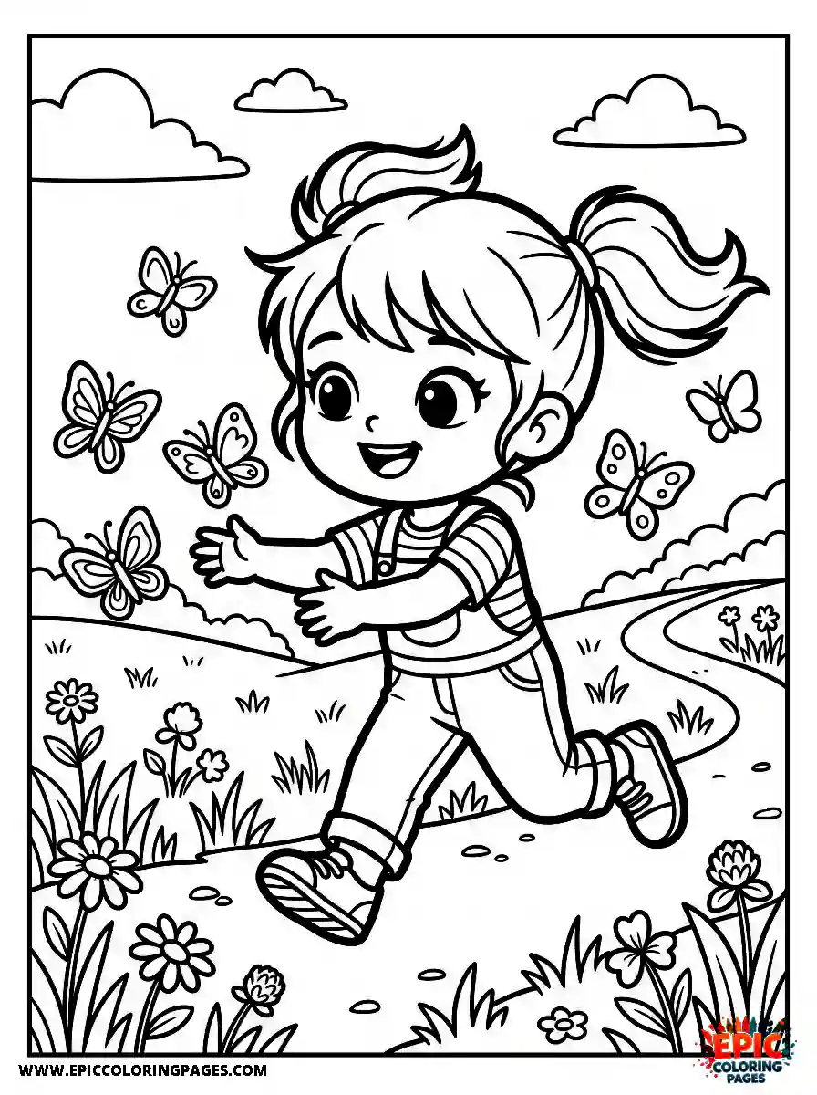 Chibi Girl Cute chibi girl chasing butterflies in a meadow
