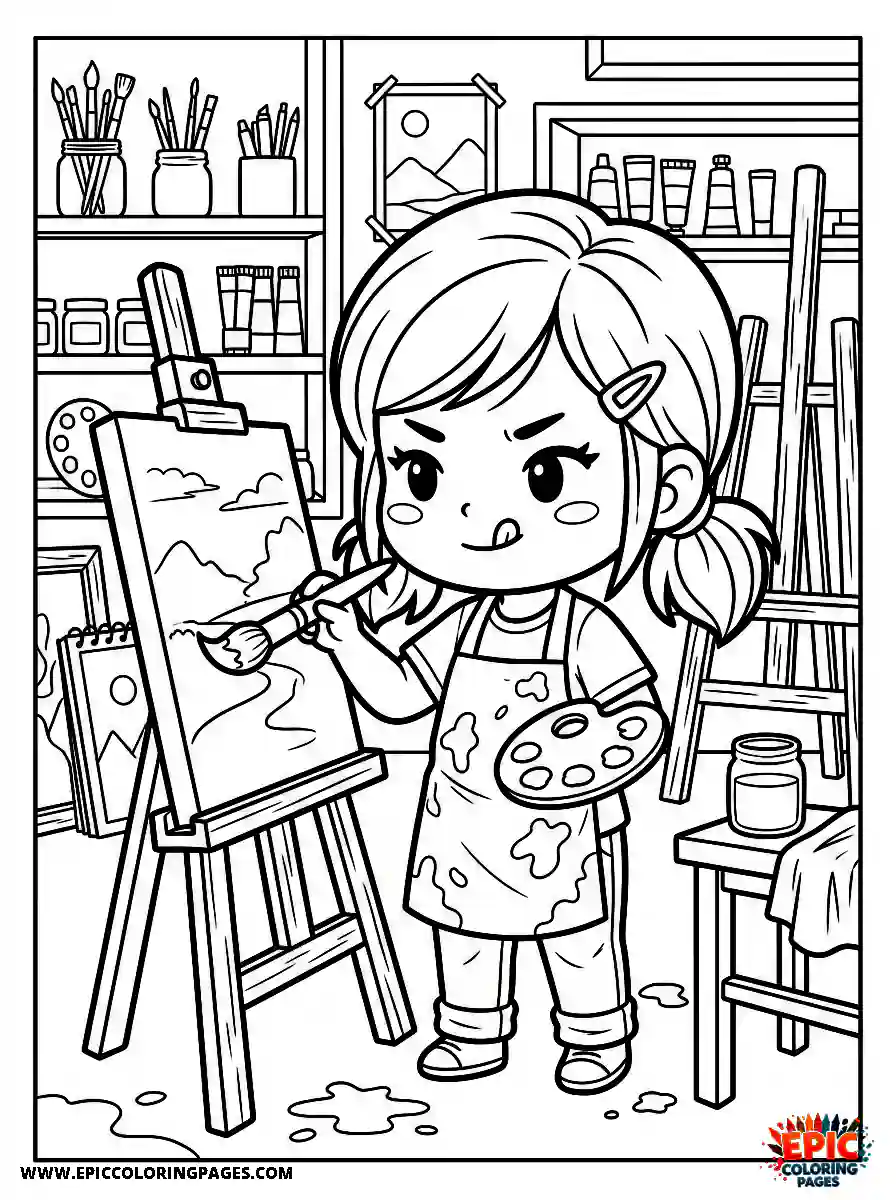 Chibi Girl Cute chibi girl creating art in her art studio