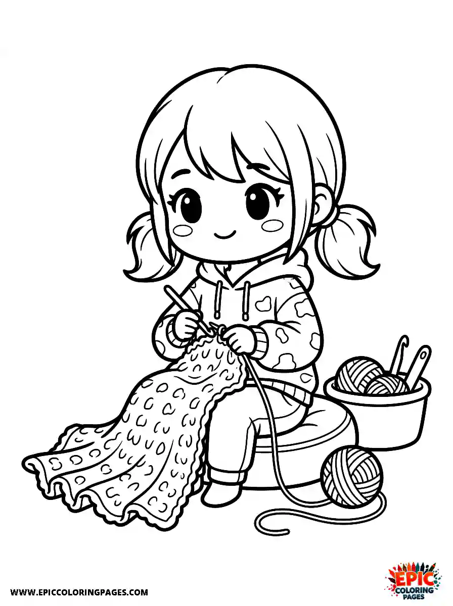 Chibi Girl Cute chibi girl crocheting a large blanket