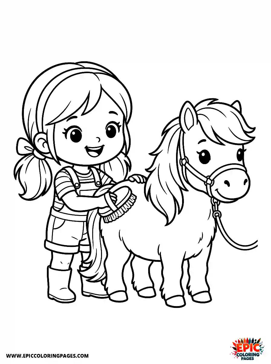 Chibi Girl Cute chibi girl grooming a beautiful small pony
