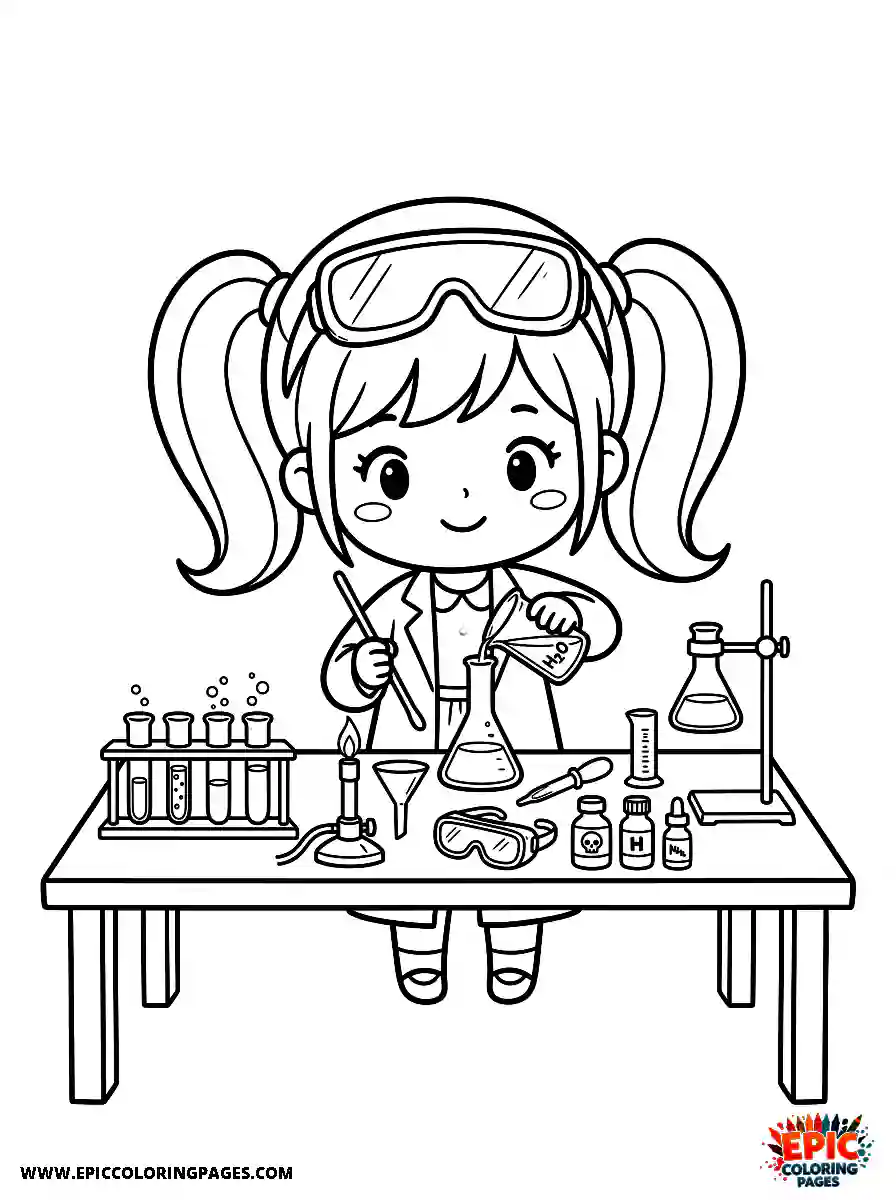 Chibi Girl Cute chibi girl holding a flask in a science lab