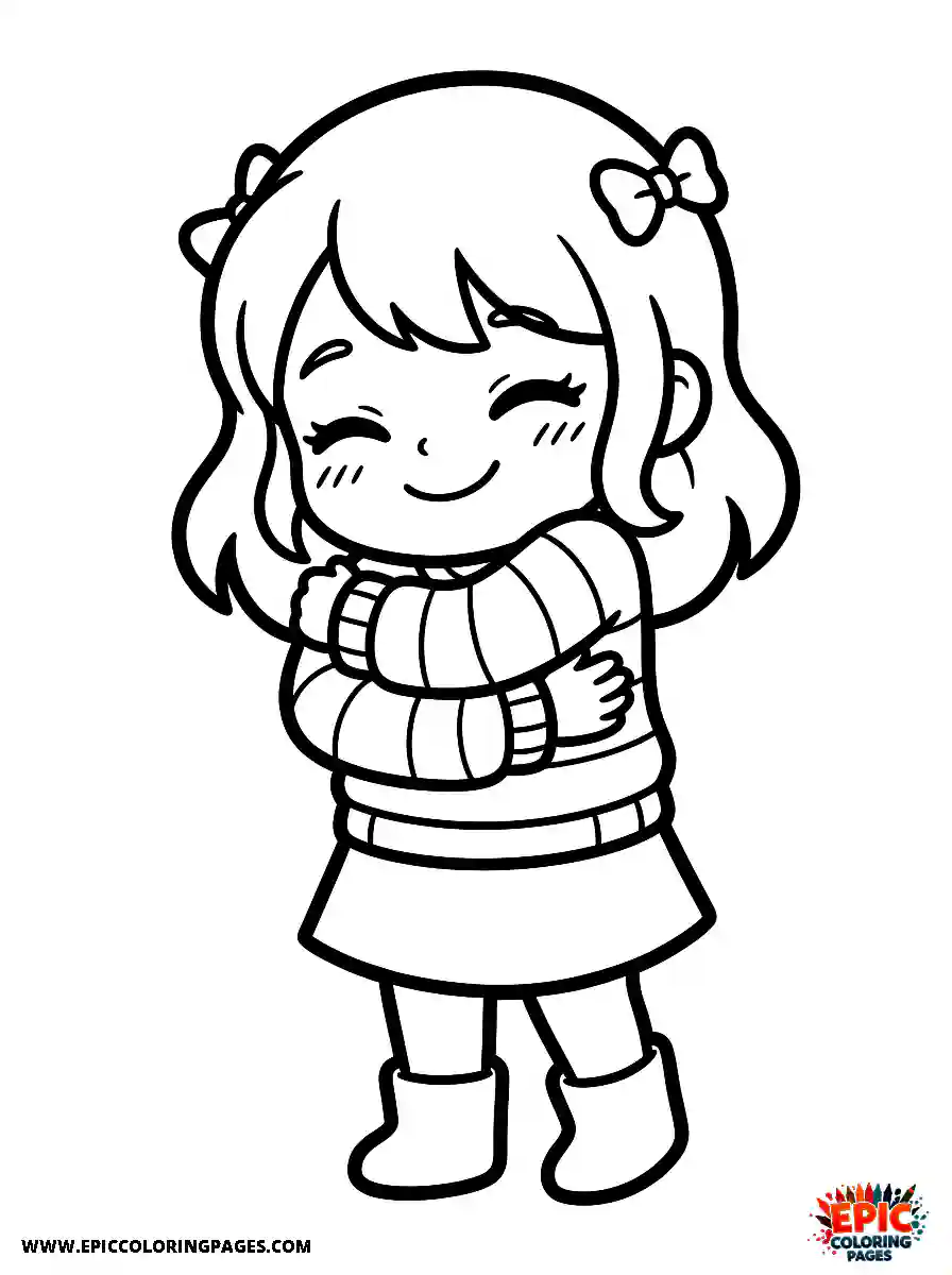 Chibi Girl Cute chibi girl hugging herself with a warm happy feeling