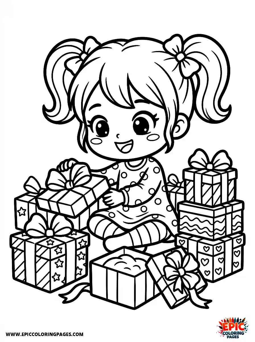 Chibi Girl Cute chibi girl opening presents