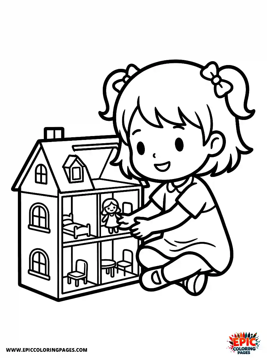 Chibi Girl Cute chibi girl playing inside a dollhouse