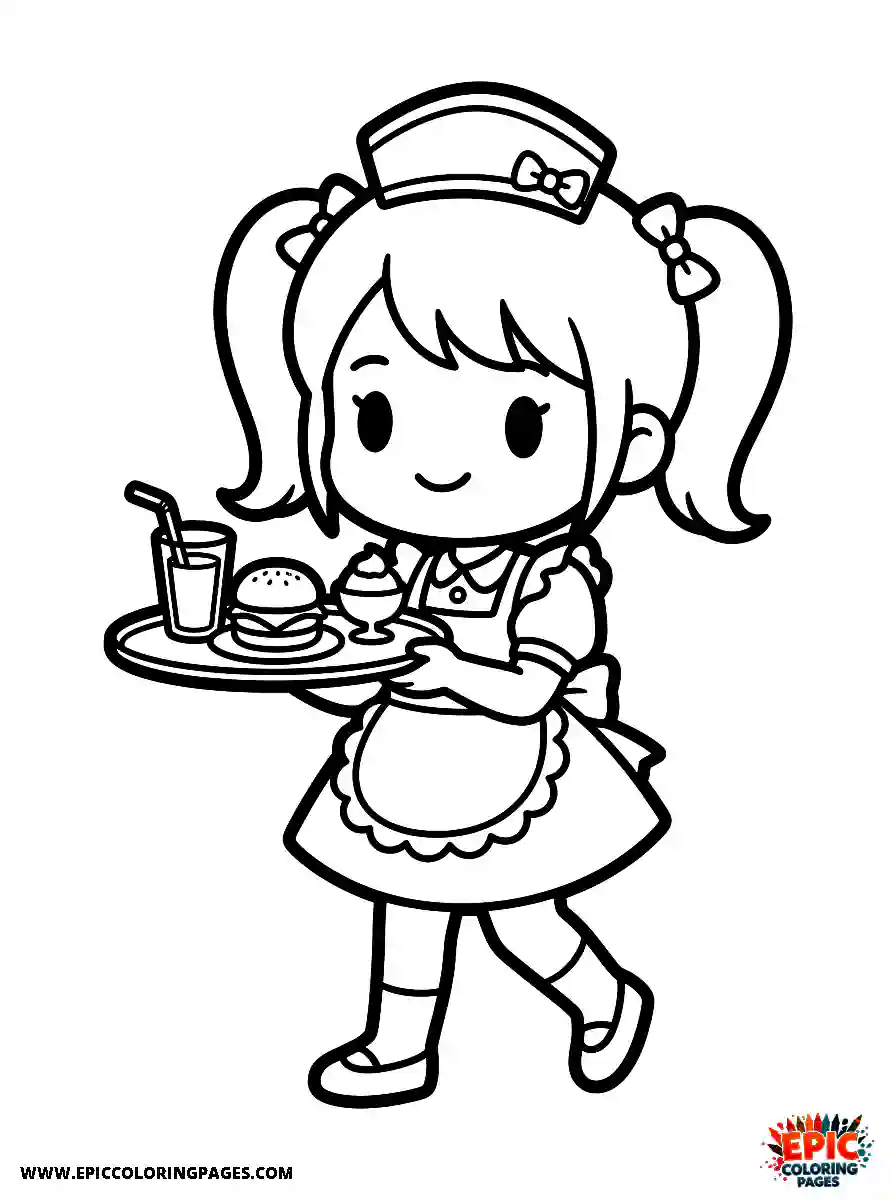 Chibi Girl Cute chibi girl serving food as a busy waitress