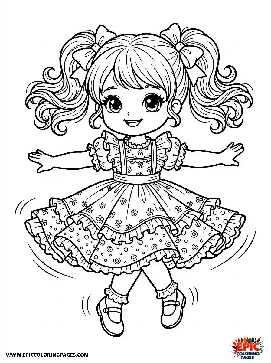 Chibi Girl Cute chibi girl spinning happily with her arms stretched wide