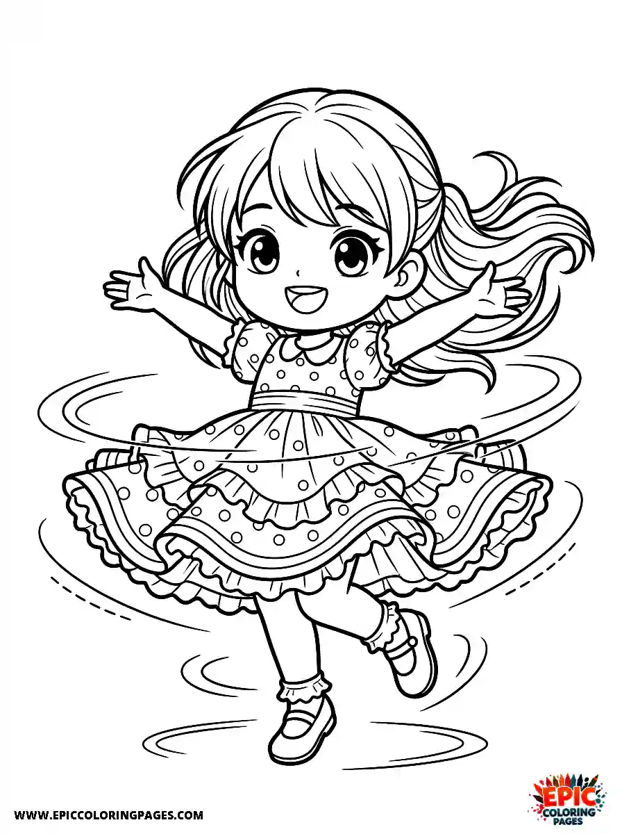 Chibi Girl Cute chibi girl spinning joyfully with wide arms