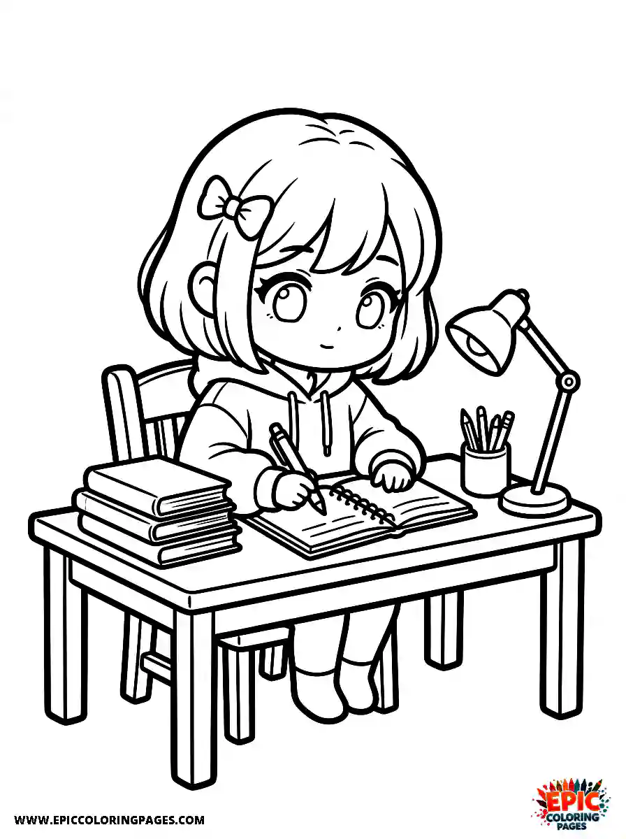 Chibi Girl Cute chibi girl studying at a desk