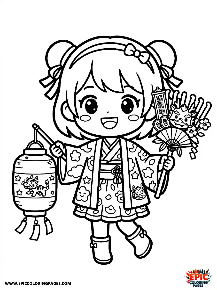 Chibi Girl Cute chibi girl throwing a fun new year party