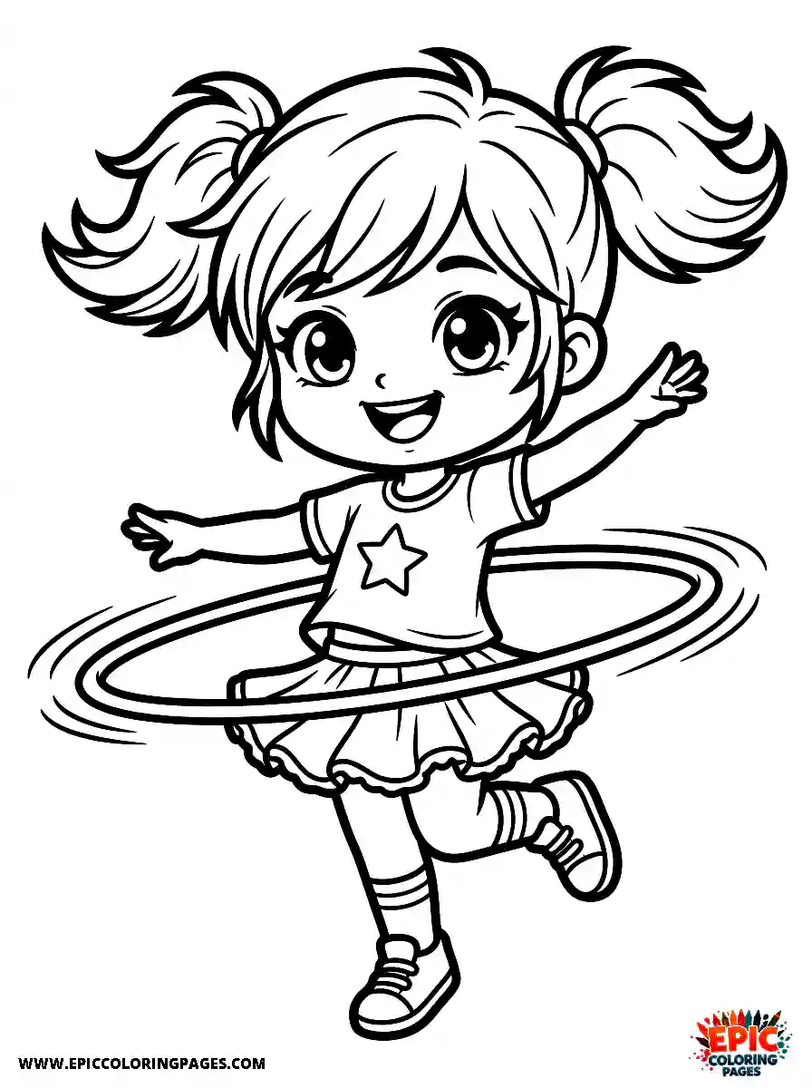 Chibi Girl Cute chibi girl twirling a hula hoop around her waist