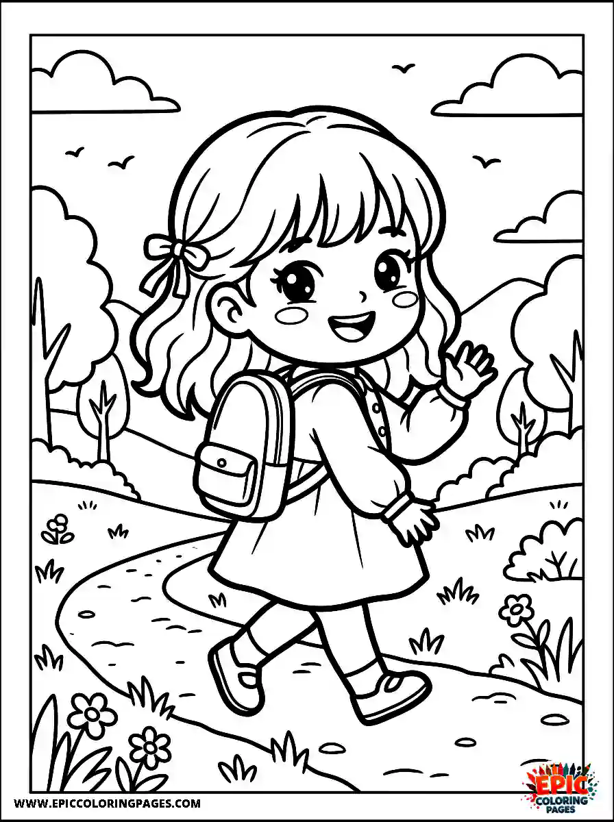 Chibi Girl Cute chibi girl walking and looking back cheerfully