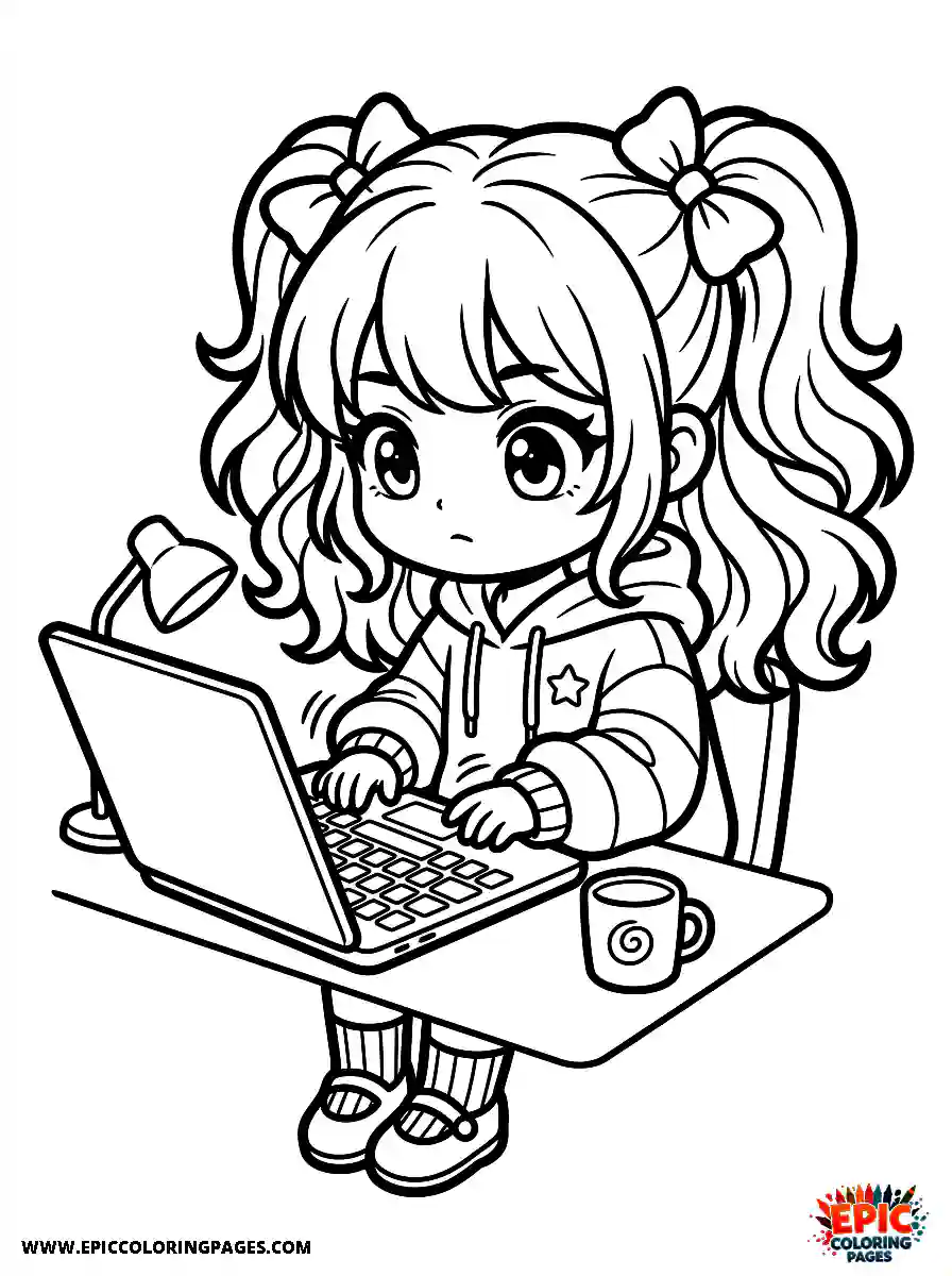 Chibi Girl Cute chibi girl working and typing on a keyboard