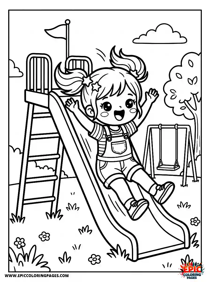 Kawaii Girl The cute kawaii girl excitedly sliding down a playground slide