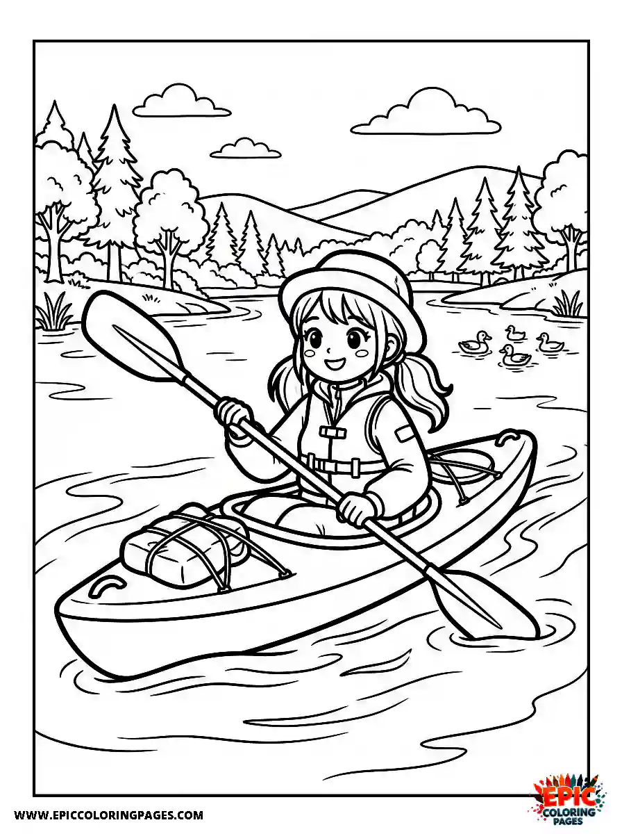 Kawaii Girl The cute kawaii girl kayaking on a lake