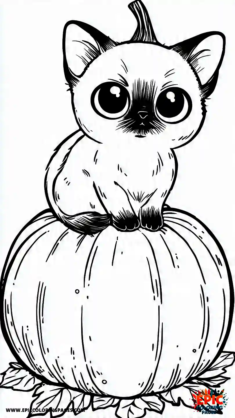 Siamese Cat The cute Siamese chibi cat inside a pumpkin.